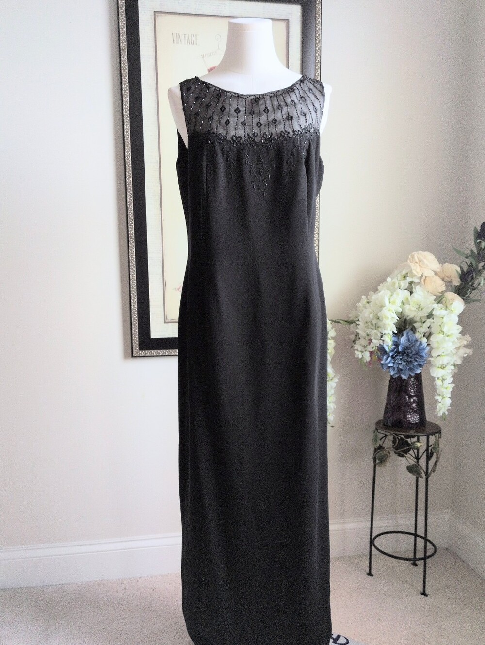 Karen Miller Elegant Black Beaded Evening Dress Size 10 - Picture 2 of 11